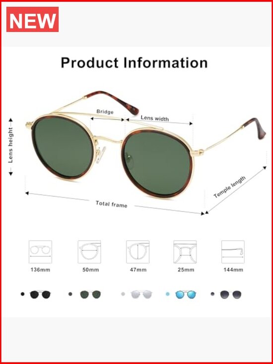 Retro Vintage Round Polarized Sunglasses Double Bridge main image 4